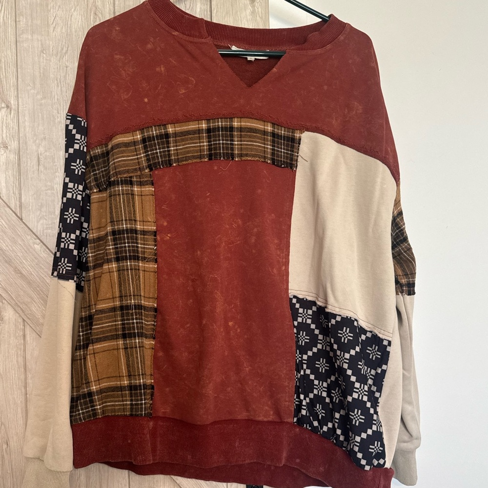Gilded Intent Patchwork Sweater - Rust, Beige, and Black